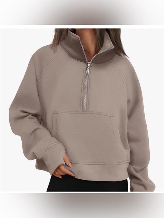 Automet Tops - Automet Women's Half-Zip Pullover Sweatshirt - Taupe Small